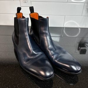 Santoni Blue Leather Chelsea Boots Men US 12